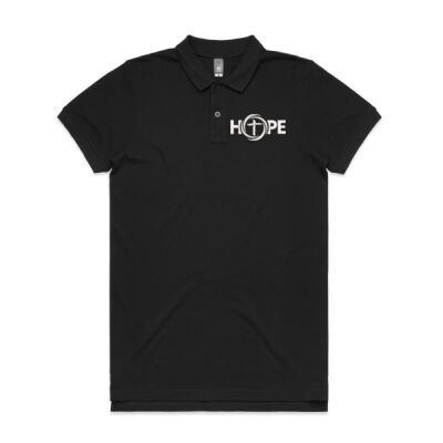 White HOPE Embroidered Logo Men's Cotton Pique Polo - Mens Pique Polo Thumbnail