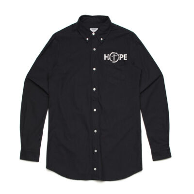 White HOPE Embroidered Logo Long Sleeve Cotton Oxford shirt - Oxford Shirt Thumbnail